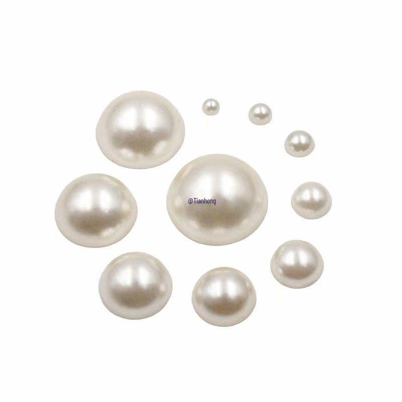 Off-White Pearl Nail Art Decorations - Mixed Sizes, Flat Bottom, Non-Fading