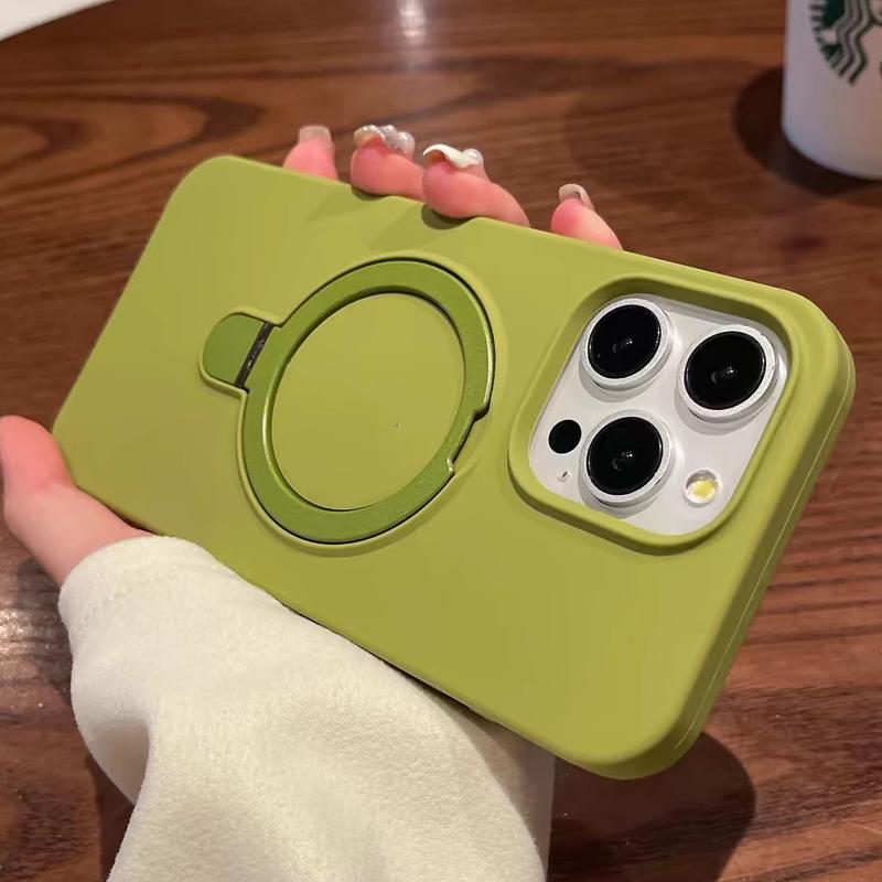 Liquid Silicone Stand Ring Holder Magnetic For Magsafe Case For iPhone 16 15 14 Plus 13 12 11 Pro Max Matte Soft Cover