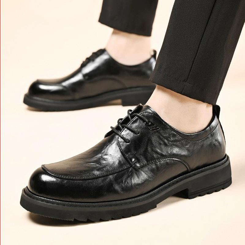 

Мода Весна Осень Новые Дизайнерские Мужские Туфли Мода Повседневный Английский Стиль Толстая Подошва Кожаная Платформа Рабочая Обувь Мужская 38 чёрный