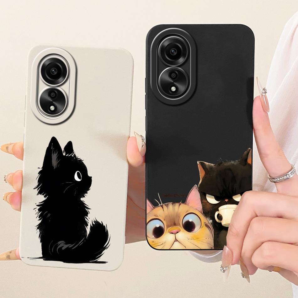 For OPPO A78 4G CPH2565 / A78 5G CPH2483 Cute Cat Flower Cartoon Phone Case For Oppo A78 Shockproof Soft Silicone Bumpers