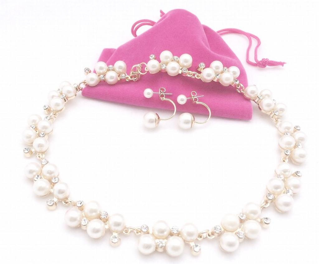 Beaded Necklace and for and Everyday Use and [N-Style] Earrings, Pearl, Rhinestone, Weddings, Parties, (Necklace Earrings)