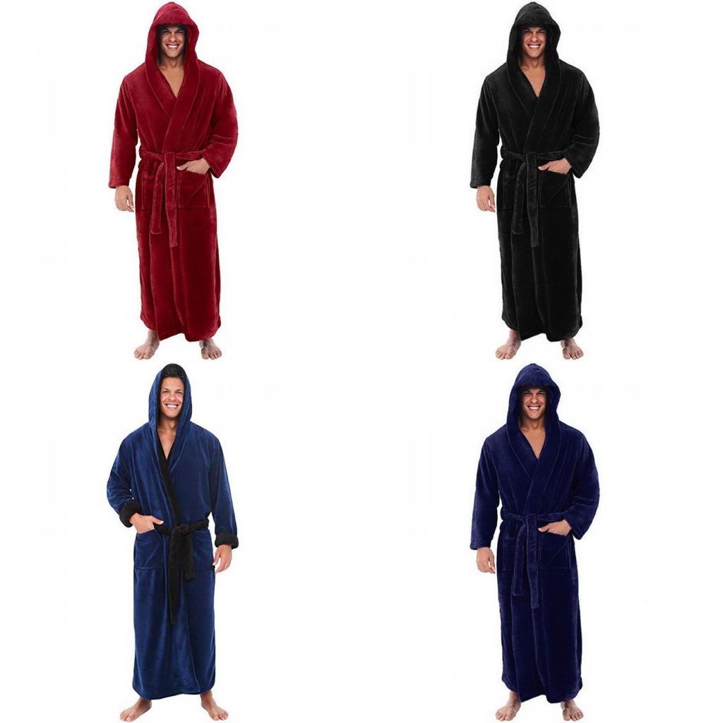 Cozy Long Sleeve Hooded Bathrobe For Autumn And Winter Homewear In Multiple Colors