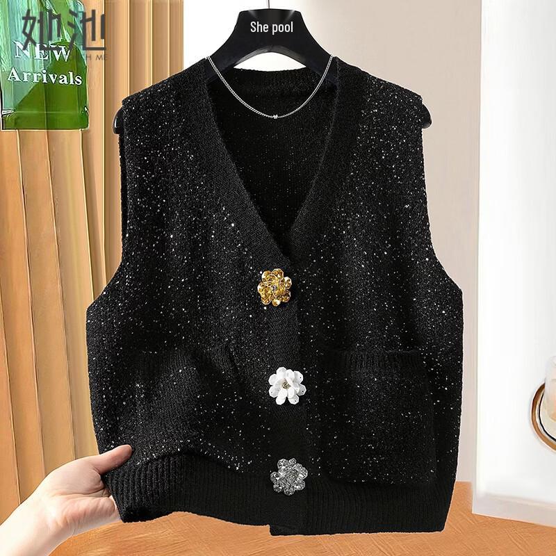 Women s Starry Knit Wool V-Neck Vest OS