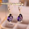 Charm Female Purple Water Drop Zircon Stone Hoop Earrings Gold Color Simple Wedding Jewelry For Women