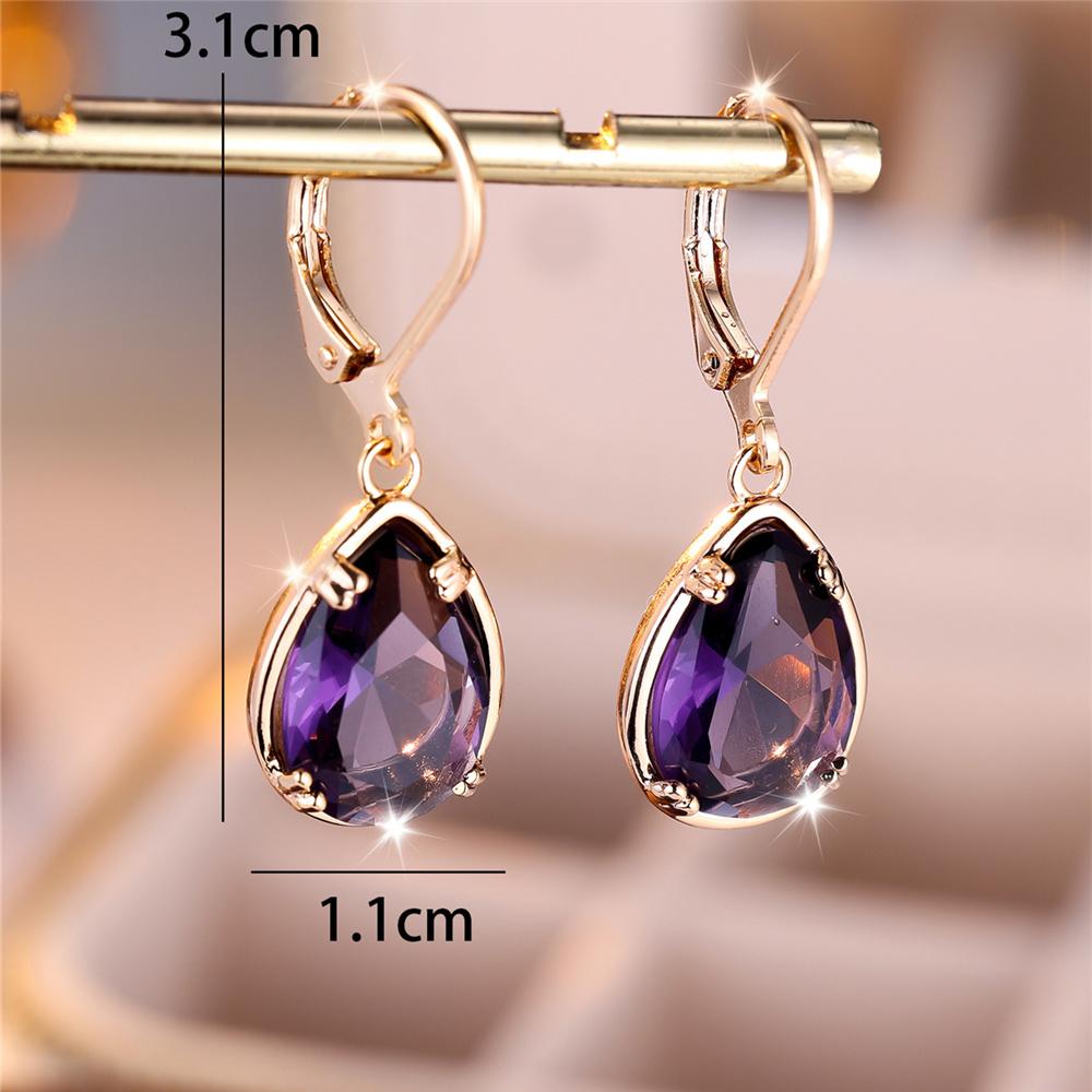 Charm Female Purple Water Drop Zircon Stone Hoop Earrings Gold Color Simple Wedding Jewelry For Women
