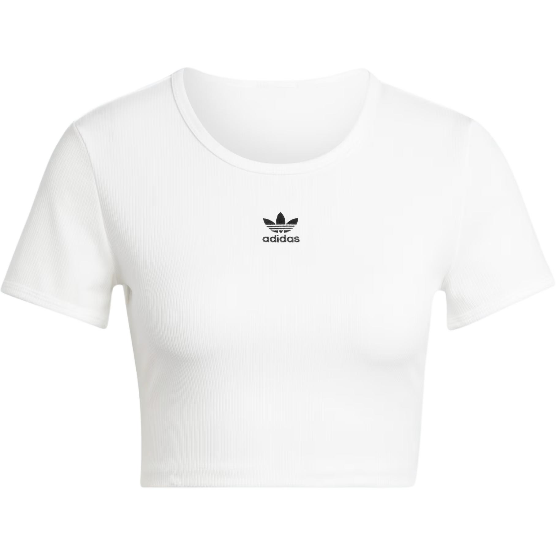 

Женская белая футболка Adidas Originals с принтом логотипа, круглым вырезом, облегающего кроя, с коротким рукавом JC9026 XS