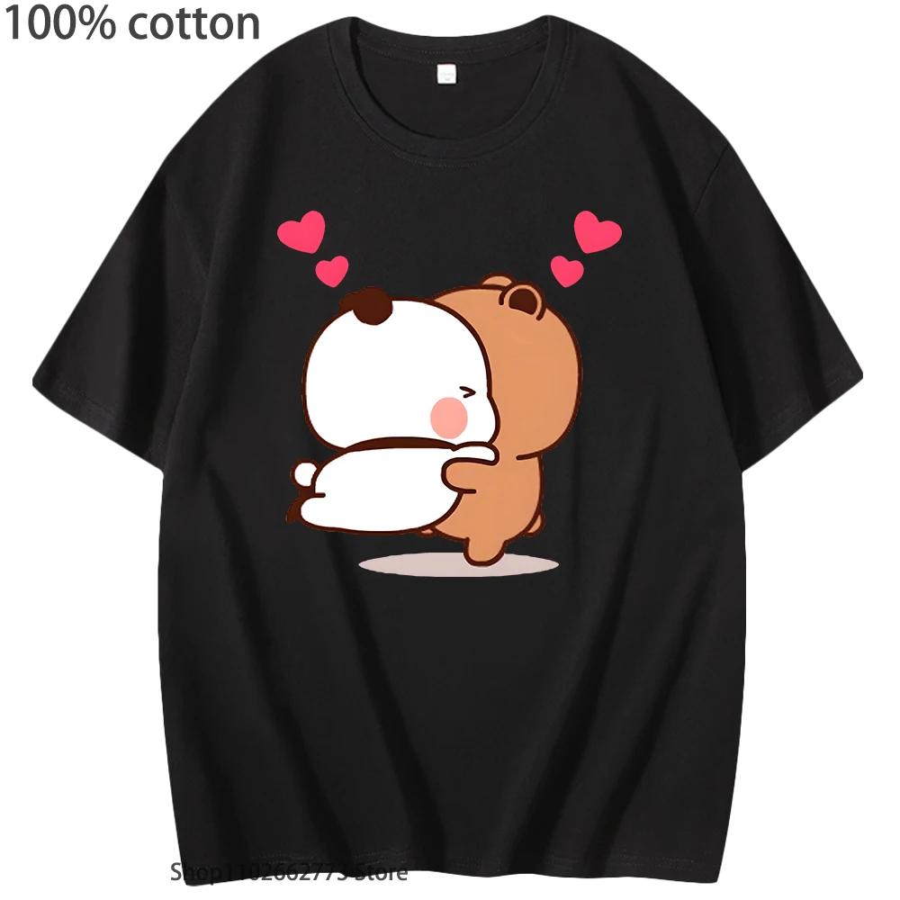 Women Kawaii Bubu Dudu Shirt Panda and Brownie Bear Couple T-Shirts Short-Sleeved Tees O-neck Women Cotton Tops