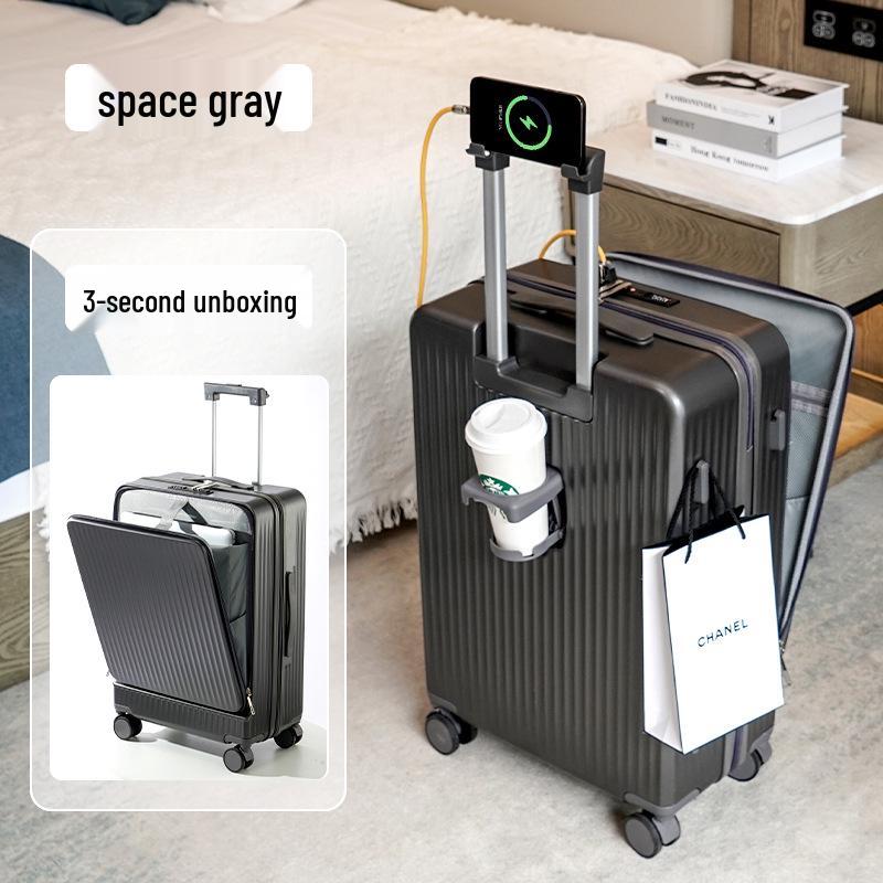 20-inch Front-Opening Multifunctional Suitcase with Combination Lock for Men and Women