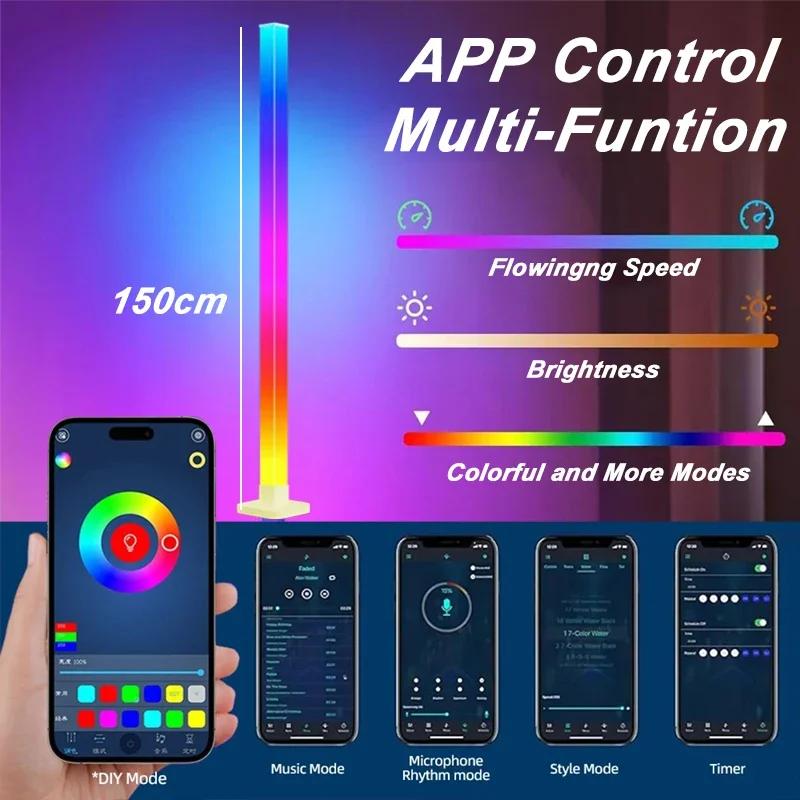 1/2 Pcs Corner Floor Lights 16Million DIY Color Changing Smart Modern Light App Remote with Music Sync Timer for Gaming Room