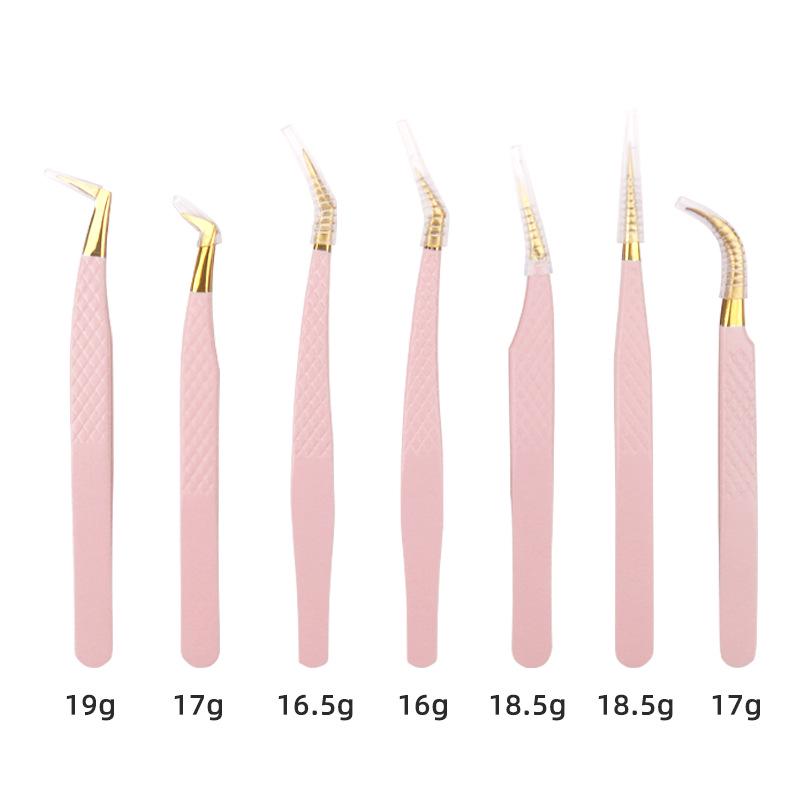 High Precision Stainless Steel Eyelash Extension Tweezers in Light Pink Mesh Pattern