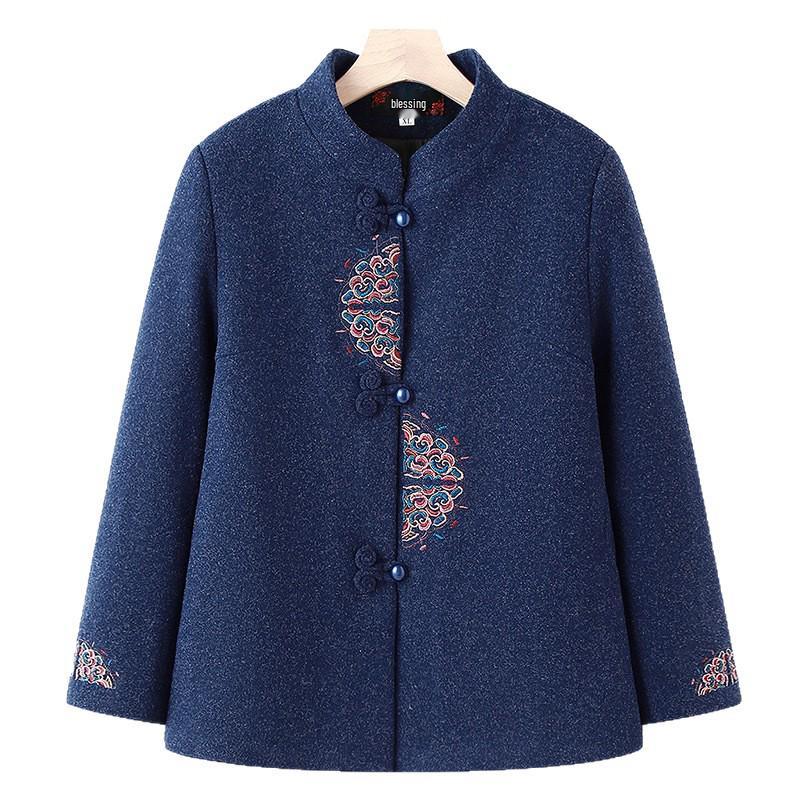 Warm Fleece-Lined Tang Suit Jacket for Women - Ideal for Grandma, Mother, or Middle-Aged Ladies in Spring, Autumn, and Winter.