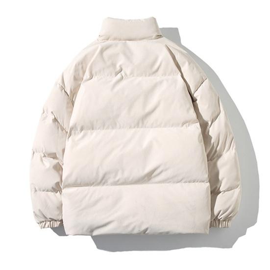 Men Cotton Coat Stand Collar Long Sleeve Solid Color Loose Fit Coat with Pockets Thickened Warm Quilted Outwear