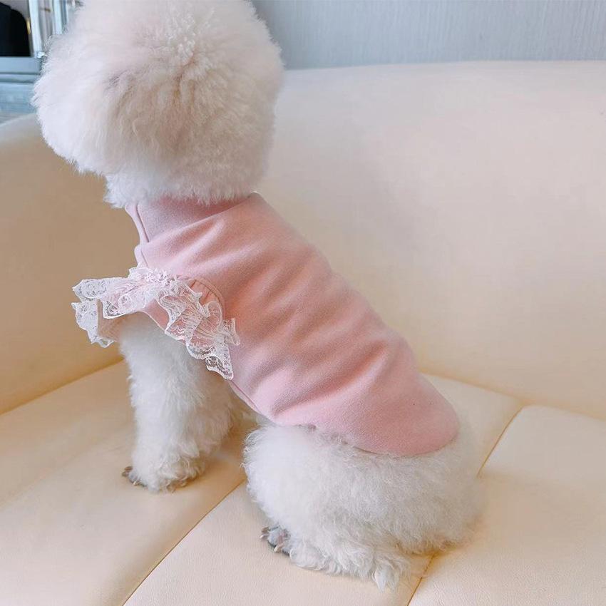 Pet Clothing Autumn and Winter Base Shirt Lace Flying Sleeves Ladies Base Vest Small Teddy Bear Dog Clothes for Small Dogs