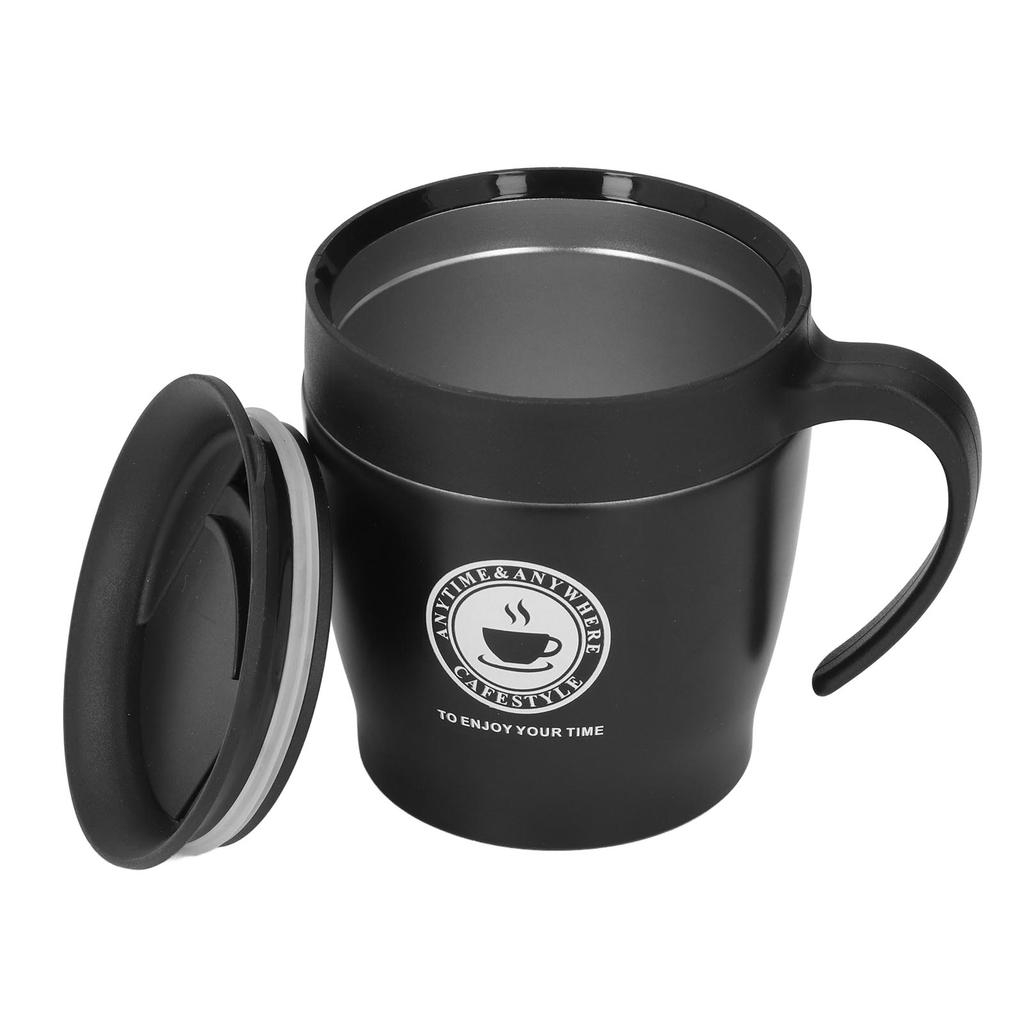 Kaffeebecher 330ml Griff Tragbar Edelstahl Wärmedämmwirkung Heißwasserbecher BüroSchwarz