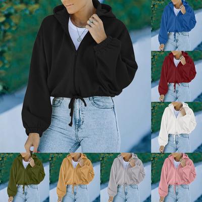 Womens Fashion Long Sleeve Workout Cropped Zip Up Hooded Sweatshirts Casual Jacket Coat Outwear