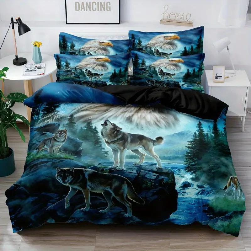 Digital Printing Duvet Cover Kit 3D Bedding Quilt Cover Pillowcase Three-Piece Set