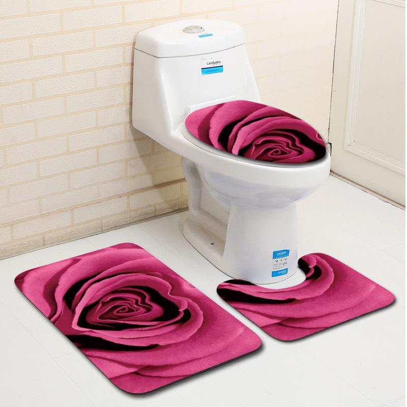 Rose Floor Mat Bathroom Mat Toilet Three-Piece Set