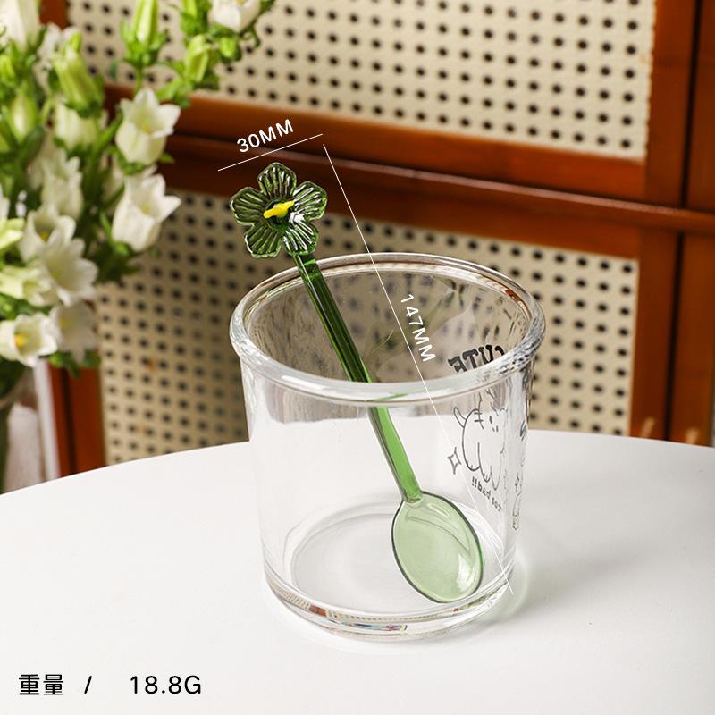New 3D Flower Glass Spoon,Heat-Resistant Borosilicate Long Handle Stirring Spoon for Coffee & Milk, Colorful Round Glass Spoon