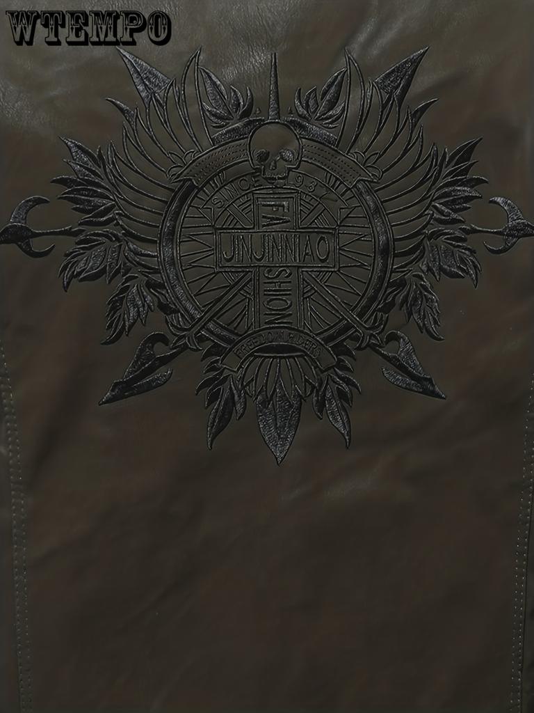 Jaqueta de motociclista retrô PU, jaqueta de couro sintético casual masculina com gola alta