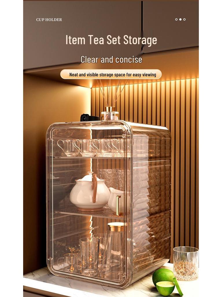 Desktop Dustproof Cup Organizer Shelf & Draining Tray