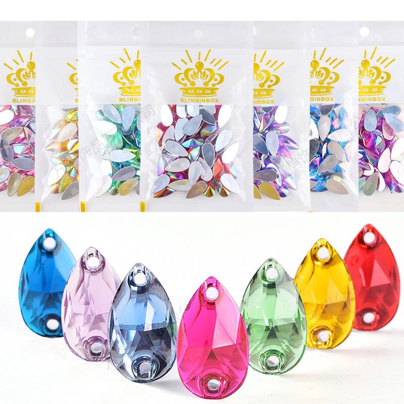 Resin Water Drop Flat Bottom Hand Sewn Drill, Silver Plated Bottom Double Hole Hand Sewn Flat Buckle Diy Clothing Luggage Accessories