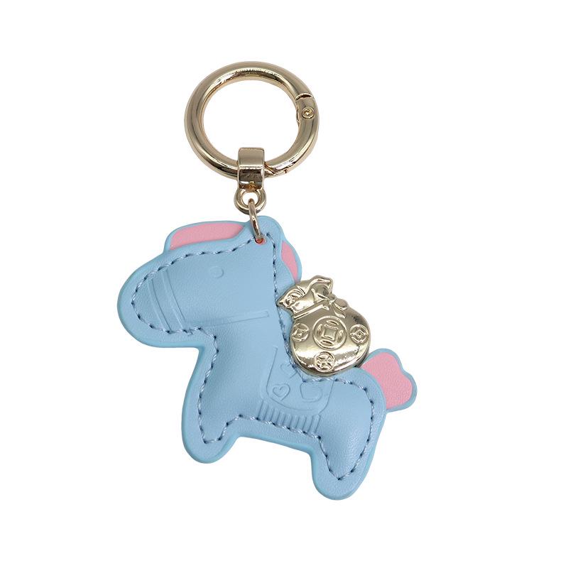 Handmade Leather Rocking Horse Keychain Pendant - Cartoon Style