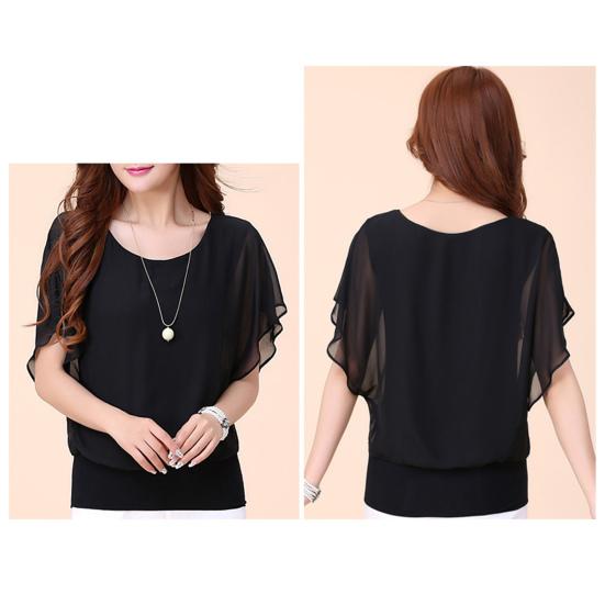 Damen Sommer Tops O-Ausschnitt Kurzarm Chiffon Tops Lockere Passform Einfarbig Dünne Pullover Tops Lässige Büroarbeitsoberteile