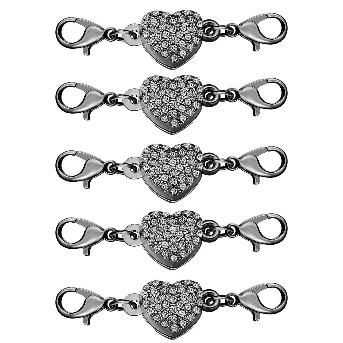 

5Sets Rhinestone Heart Shape Magnetic Clasps Alloy Magnet Clasp End Clasps For Diy Jewelry Making Bracelet Necklace Connectors