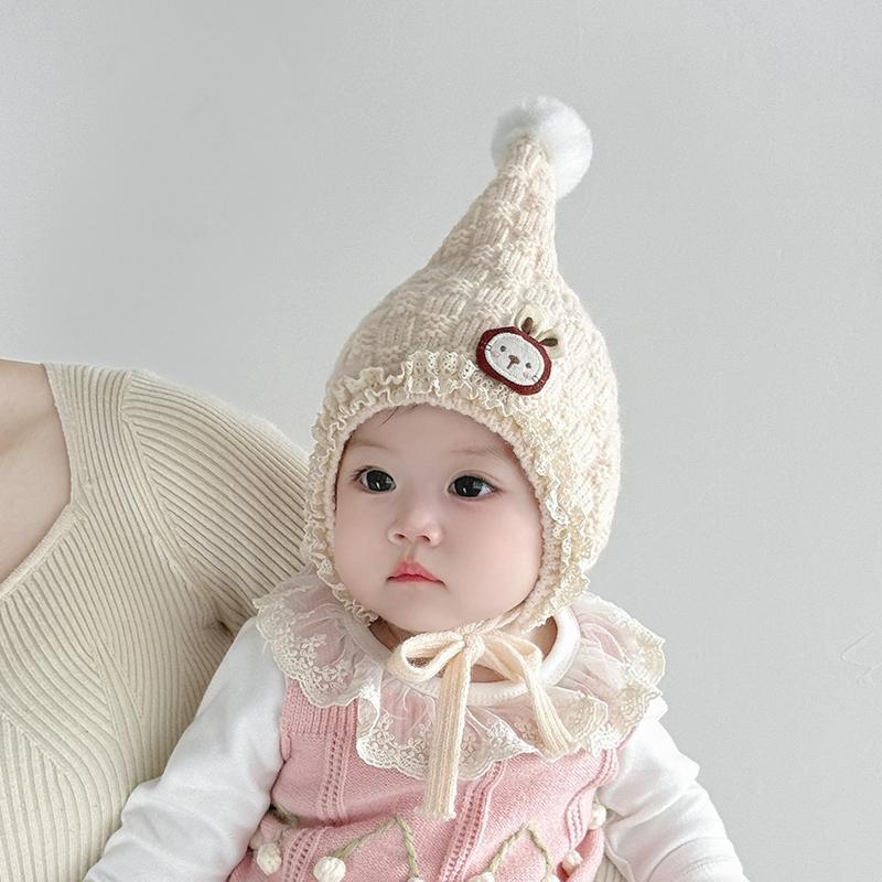 5 Colors Winter Baby Girls Hat Cute Ear Protection Cap for Infant Warm Knitted Beanie Hats Kids Lovely Pixie Cap 6-24M