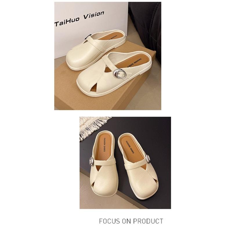 Women's Summer Mules Flat Shoes Fashion Square Toe Slip-on Slippers