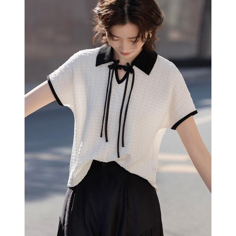 Women's New Chinese Style Color-block Drawstring T-Shirt