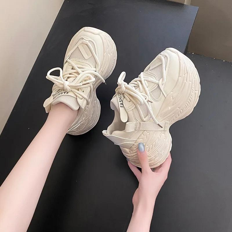 Modă 8cm Nou 2024 Sintetic Primăvară Modă Femei Confortabil Vulcanizat Platformă Înaltă Brand Toamnă Cizme Adidași Groși Mocasini Pantofi Femei