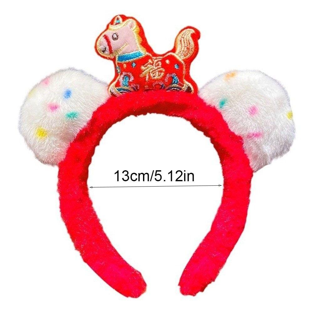Creative Cartoon Horse Hair Hoop Pony Mascot New Year Headband Red Headwear New Year Headpiece Women