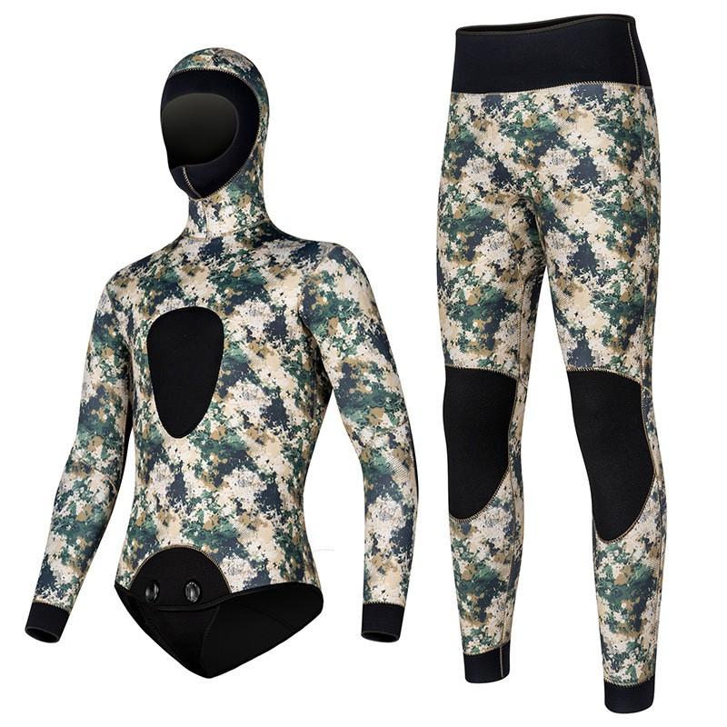 3mm 5mm Camo Neoprene Wetsuit Diving Surfing Snorkeling Fishing Men Full Body Thermal Protection Hooded Separate Suit