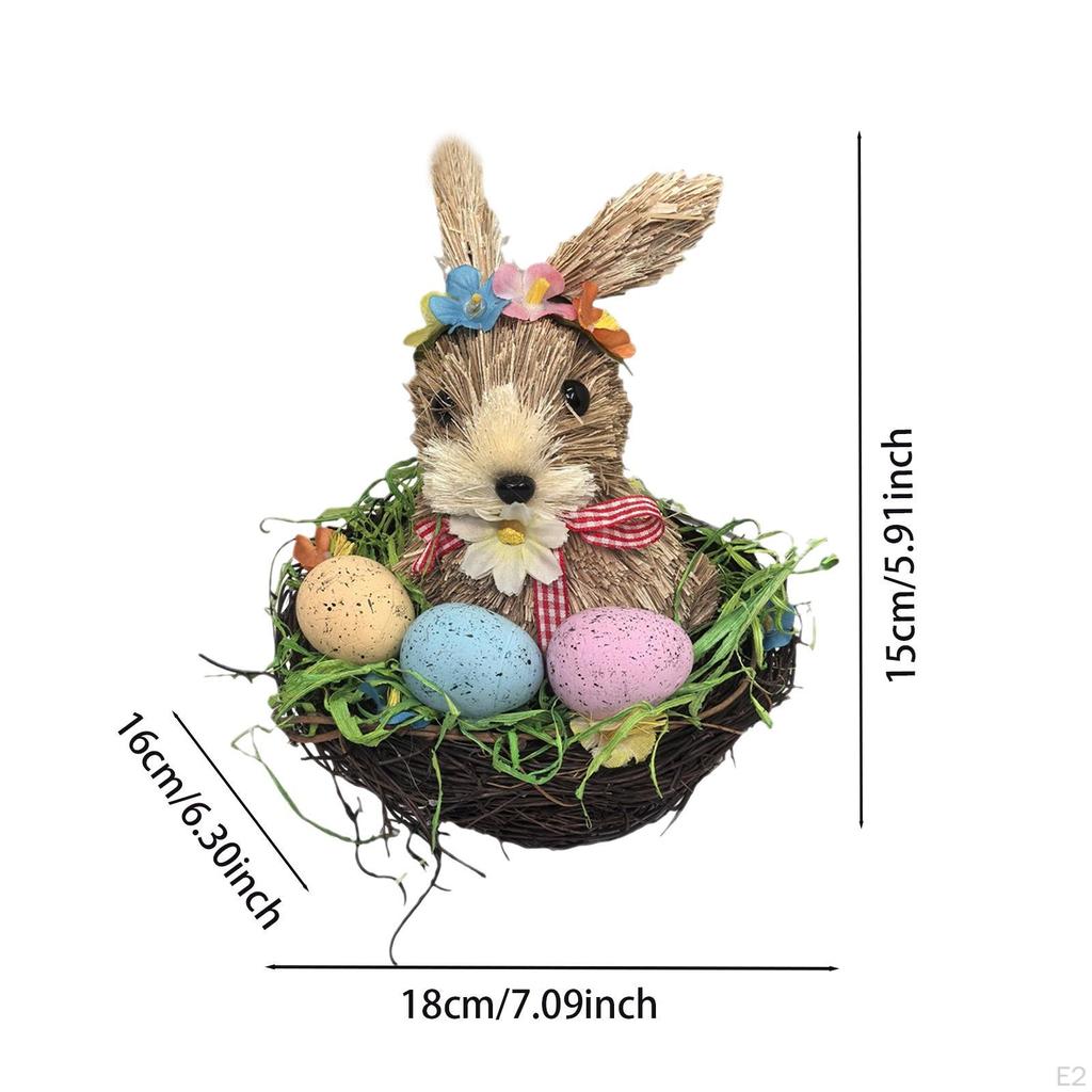 Gewebter Osterhasenkorb, Kaninchenfiguren, Desktop-Dekoration, Eier, Süßigkeiten für draußen