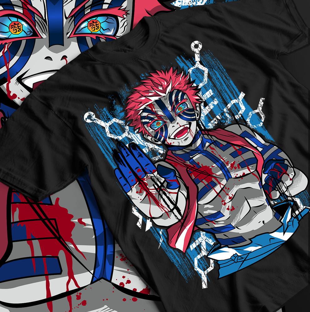 Demon Slayer Tanjiro T-Shirt, Akaza Kimetsu no Yaiba Tee, Unisex Black Shirt All