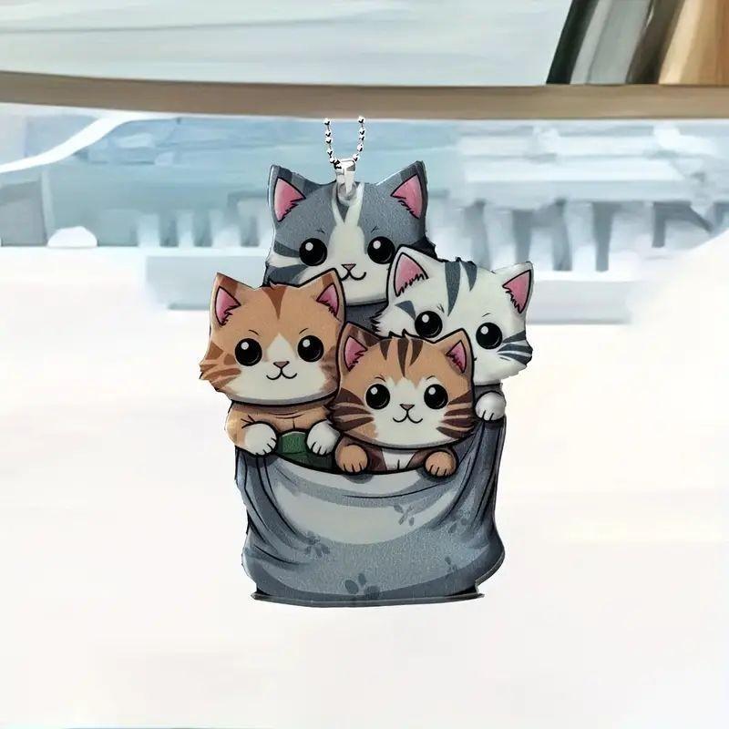 Adorable Acrylic Cat Hanging Ornament For Car Interior Decoration Cute Cartoon Style