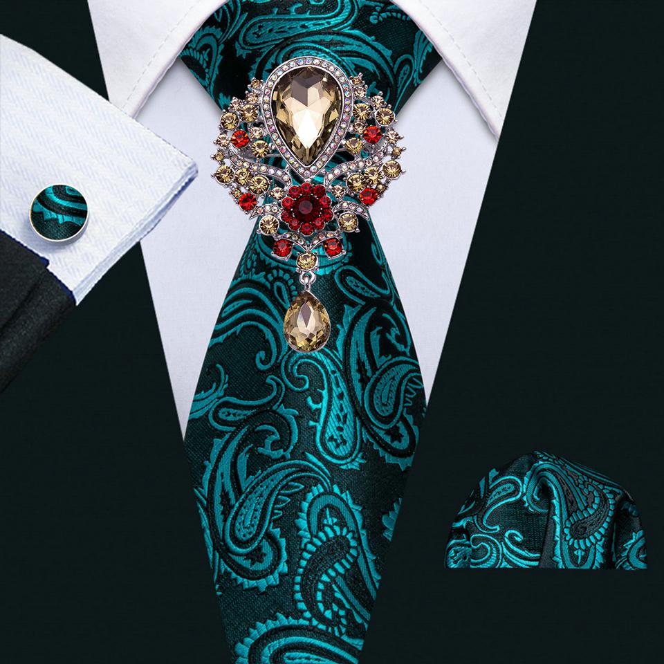 

Мужские галстуки Barry.Wang с брошью, жаккардовый формальный шелковый галстук с узором пейсли, набор носовых запонок N-1045