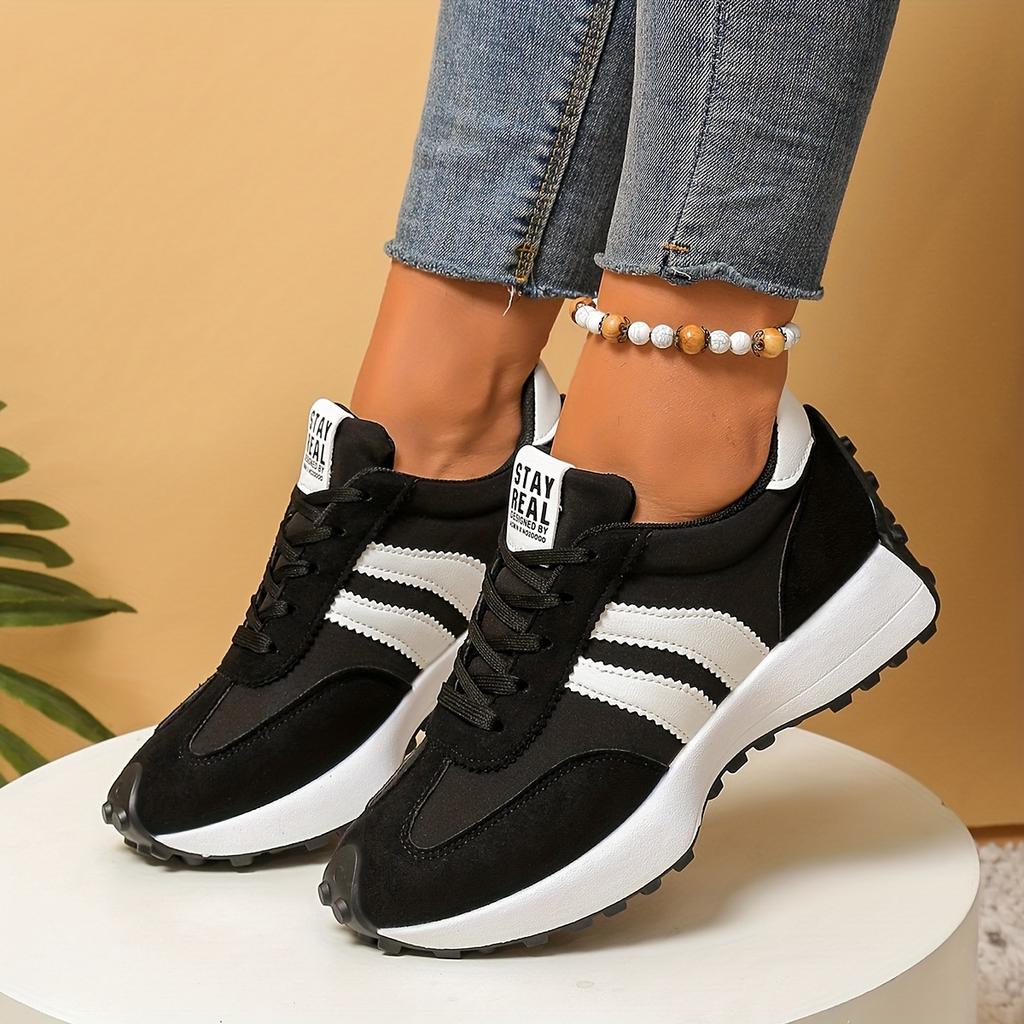 Women's Platform Daddy Shoes - Colorblock Round Toe Lace-Up Sneakers, Comfortable Cushioned Sole Walking Shoes for Ladies