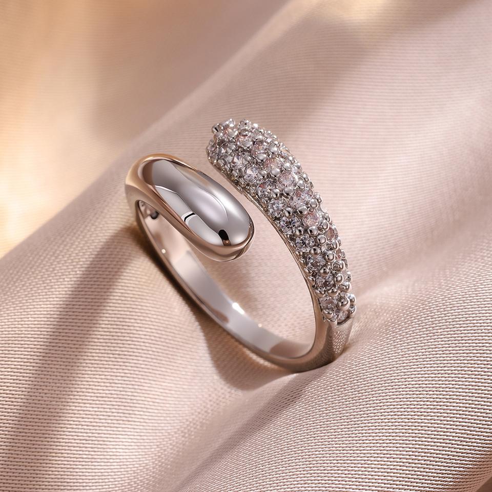 ZAKOL 3Pcs/Set Micro-inlaid Zircon Water Drop Open Bracelet Ring Earrings Set for Women Luxury Wedding Party Zircon Sets
