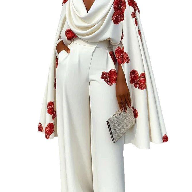 Women's Stacked Neck Long Sleeve Print Two-Piece Set