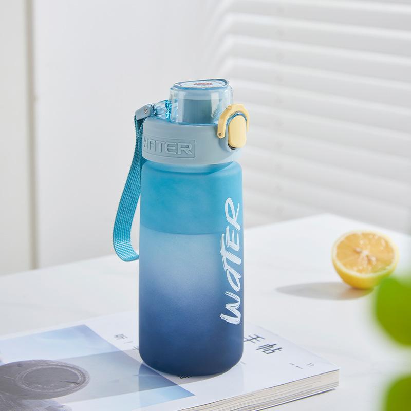Water bottle gradual change frosted water cup direct drinking plastic cup portable portable bouncing cup lid outdoor fitness sports kettle water cup