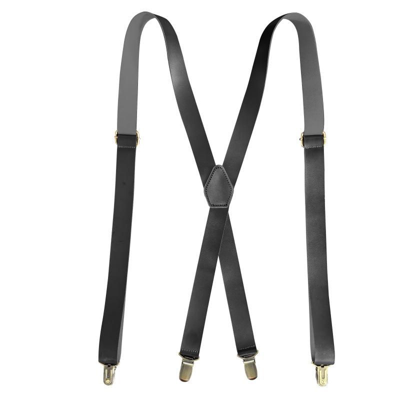 Новые женские подтяжки 4 зажима Кожаные подтяжки Повседневные подтяжки Ремень для брюк Неэластичная синтетическая кожа Подтяжки чёрный