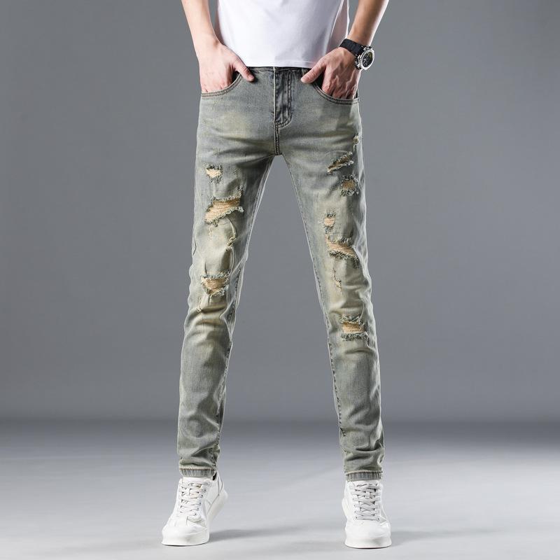 

Новые летние джинсы слим девять точек стрейч повседневные длинные брюки для мужчин 38