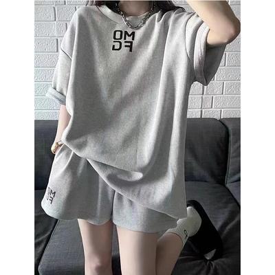 Retro Sportswear Suits Summer New Loose Shorts Shorts Casual Waffle Two-piece Suit