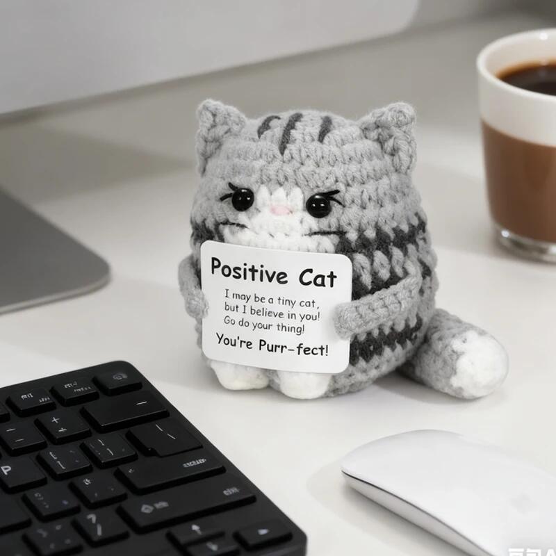 Cute Positive Crochet Animals Emotional Support Cat Finished Handwoven Animal Friends Gift 14W121WEF2W2