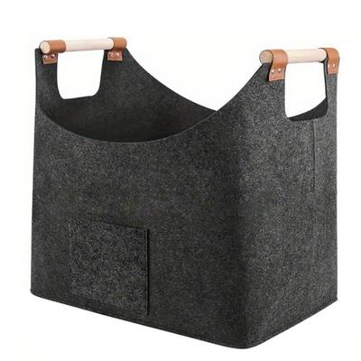 Felt Basket Firewood Box With Wooden Handles Foldable Wood Basket For Firewood Wood Newspapers Clothes Storage