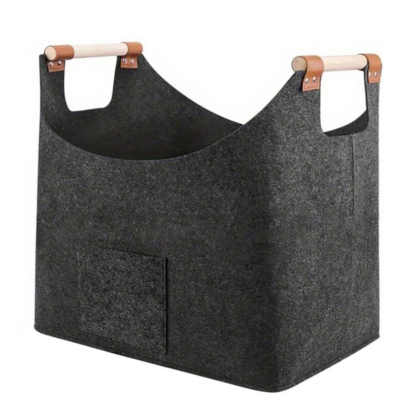 Felt Basket Firewood Box With Wooden Handles Foldable Wood Basket For Firewood Wood Newspapers Clothes Storage