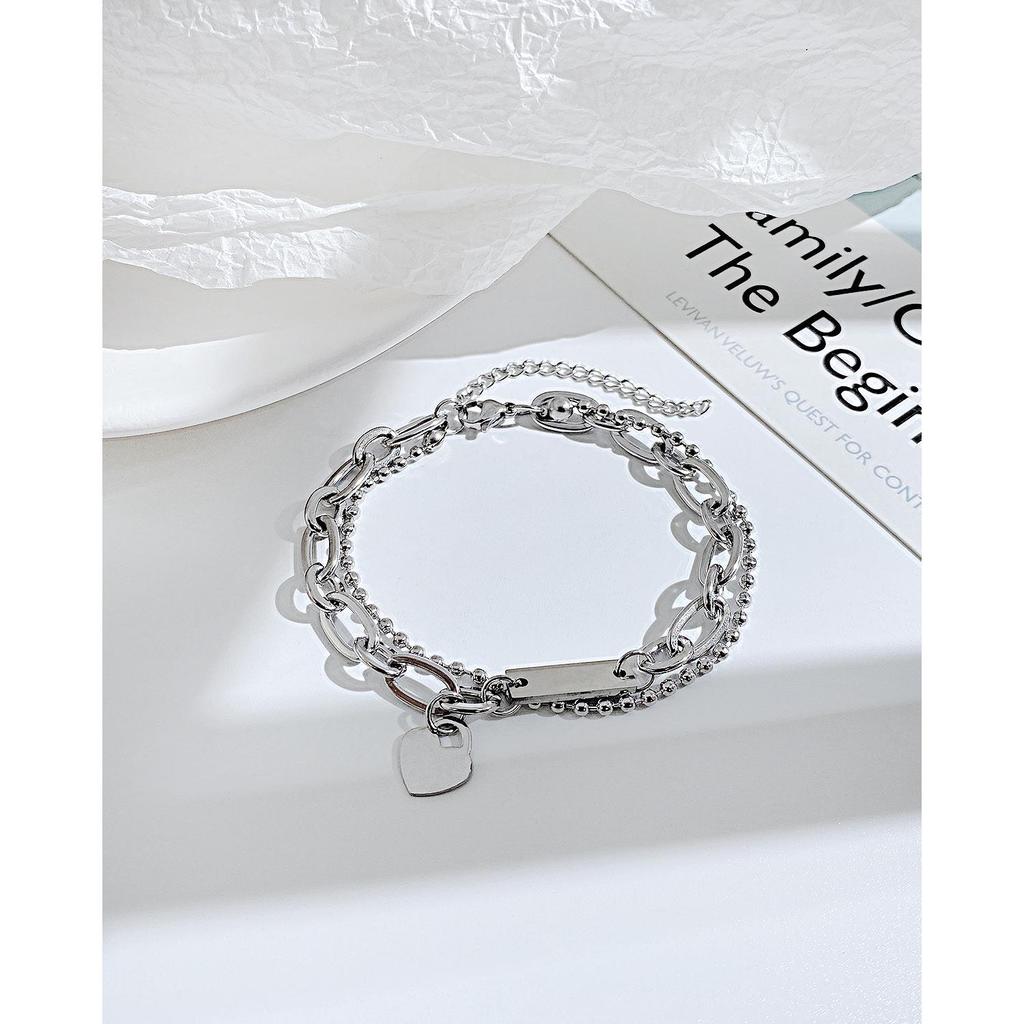 European & American Ins Double Layer Heart Titanium Steel Bracelet - Women's Hip Hop Versatile Heart-Shaped Jewelry