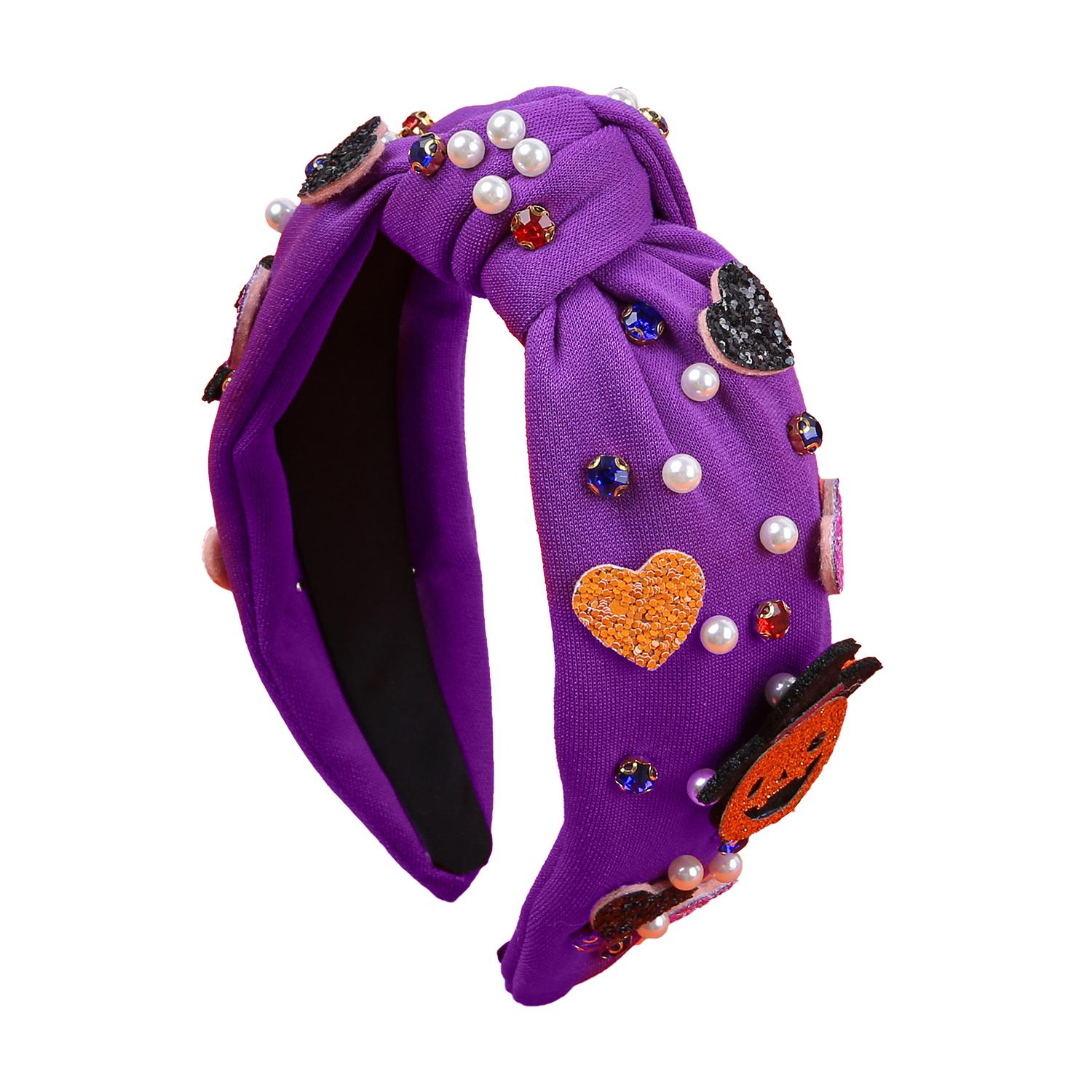 

Модная Хэллоуинская повязка на голову в форме сердца для женщин и девочек, хрустальная жемчужная повязка на голову, праздничная вечеринка, тыква, дьявольская повязка на голову, головной убор